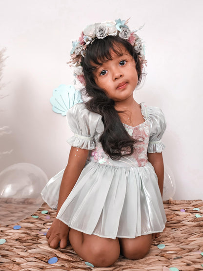 Mermaid Sequin Green Organza Baby Girl Party Romper