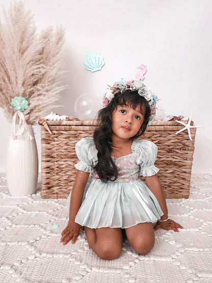 Mermaid Sequin Green Organza Baby Girl Party Romper