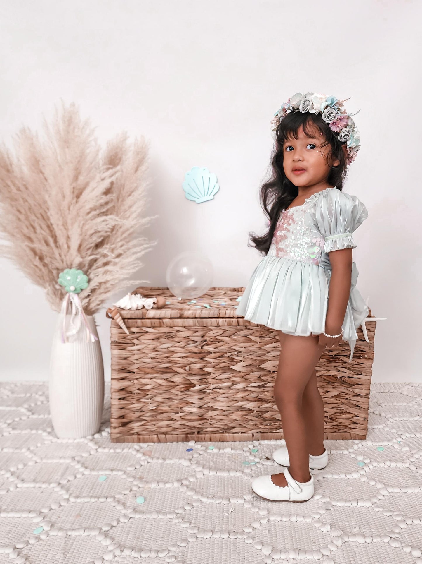 Mermaid Sequin Green Organza Baby Girl Party Romper