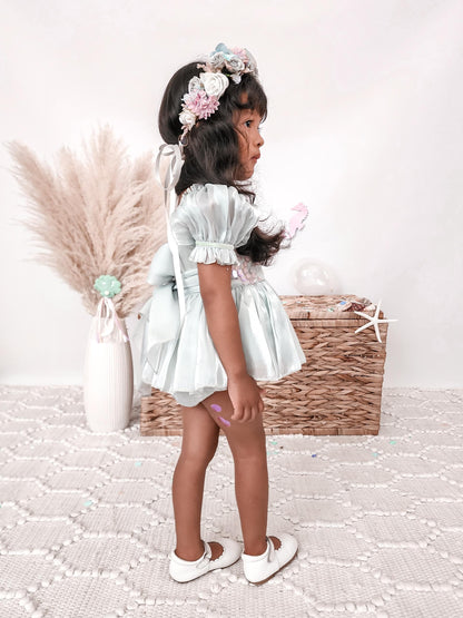 Mermaid Sequin Green Organza Baby Girl Party Romper
