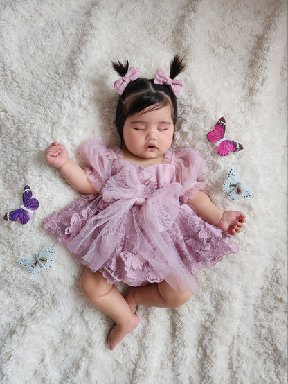 Butterfly Kisses Dusty Rose Pink Embroidered Baby Girl Party Romper