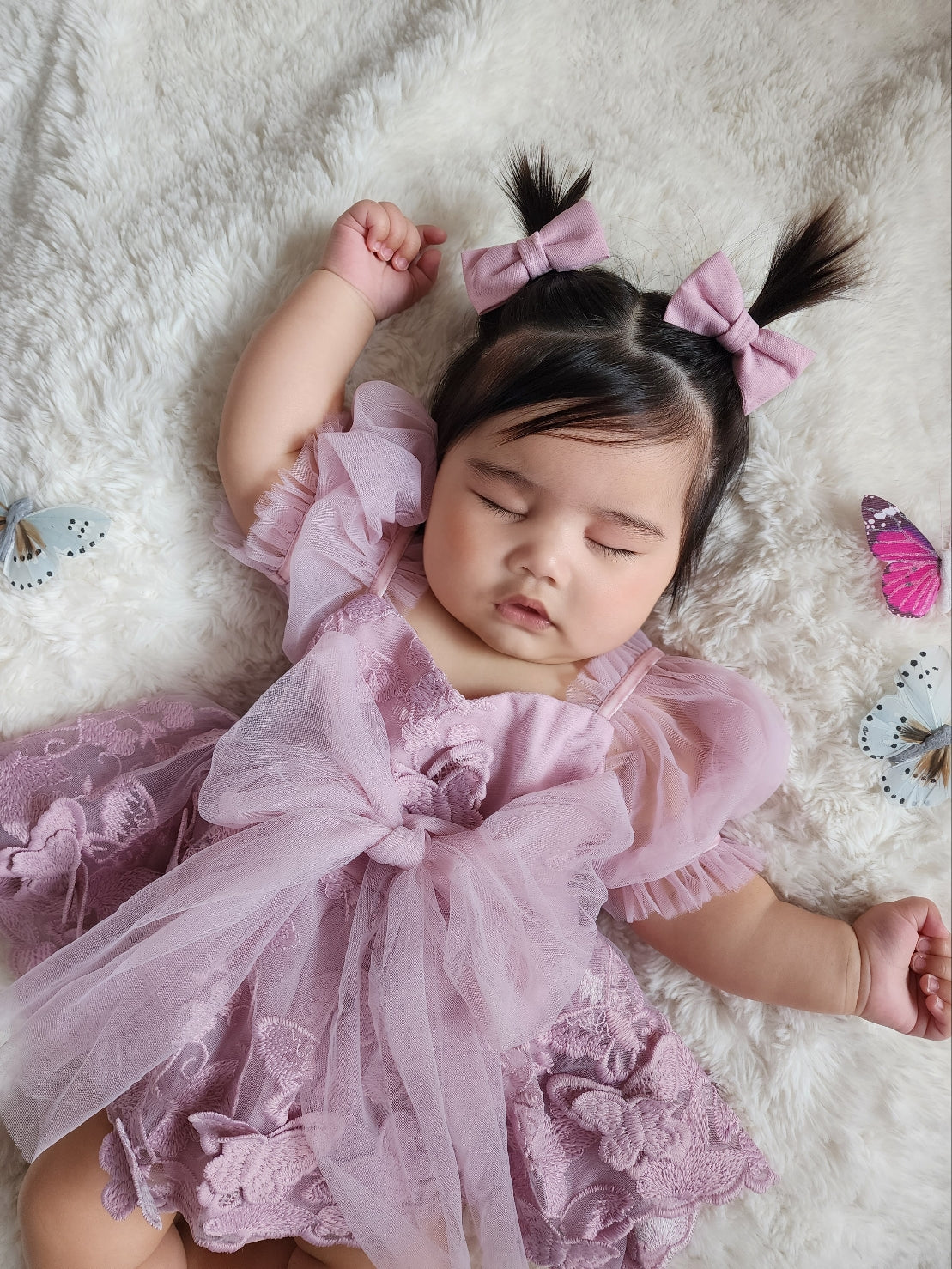 Butterfly Kisses Dusty Rose Pink Embroidered Baby Girl Party Romper