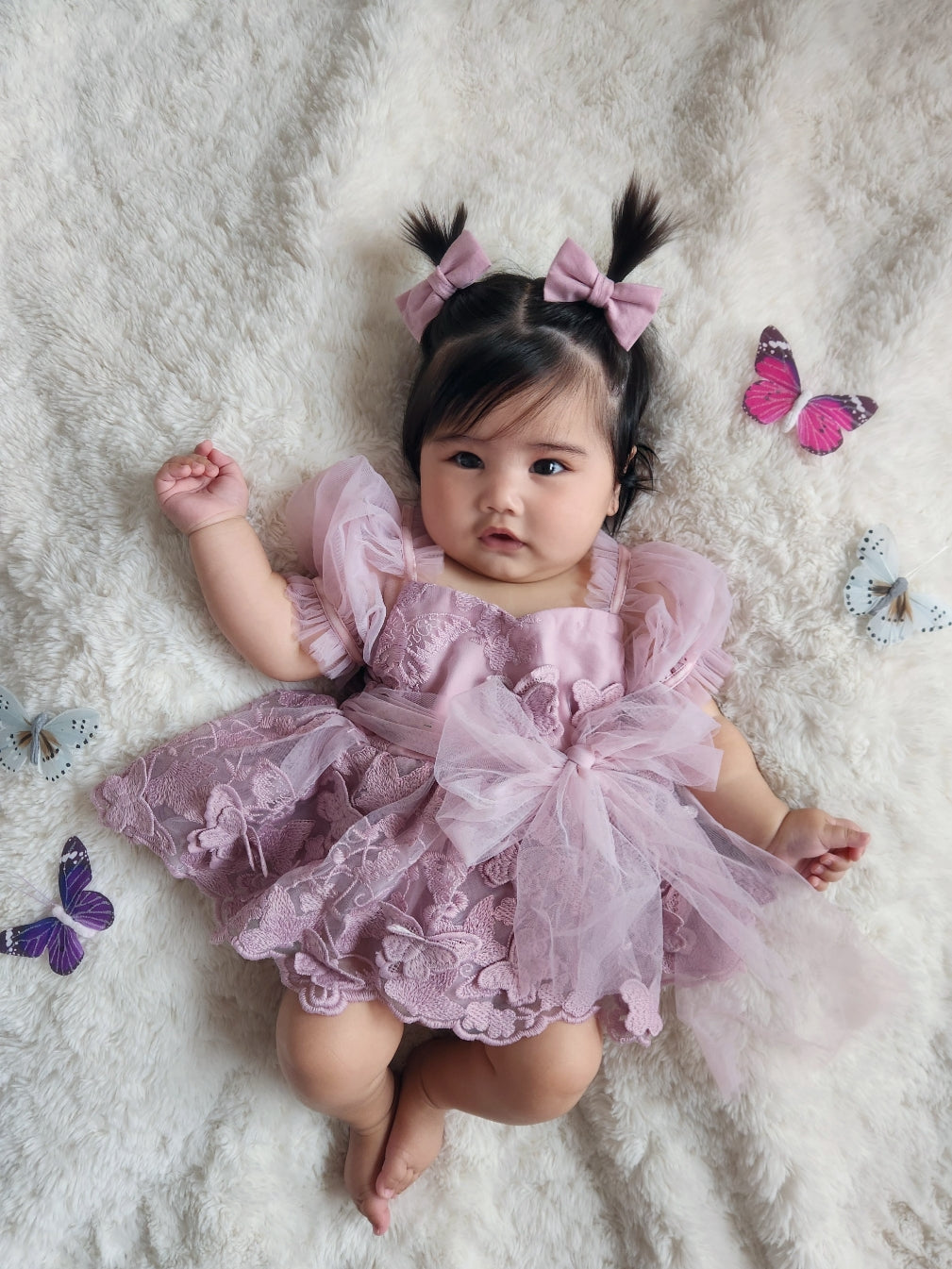 Butterfly Kisses Dusty Rose Pink Embroidered Baby Girl Party Romper