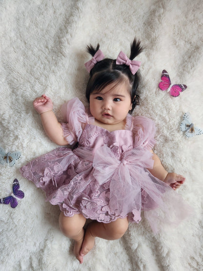 Butterfly Kisses Dusty Rose Pink Embroidered Baby Girl Party Romper
