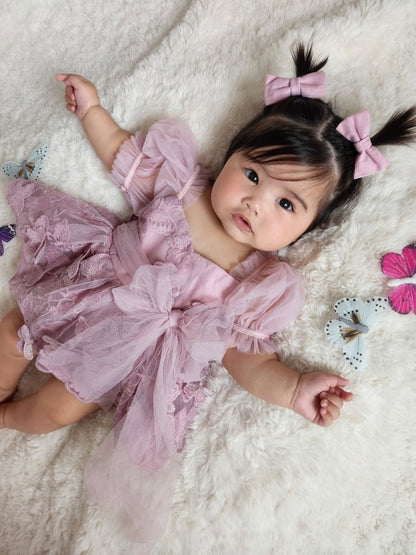 Butterfly Kisses Dusty Rose Pink Embroidered Baby Girl Party Romper