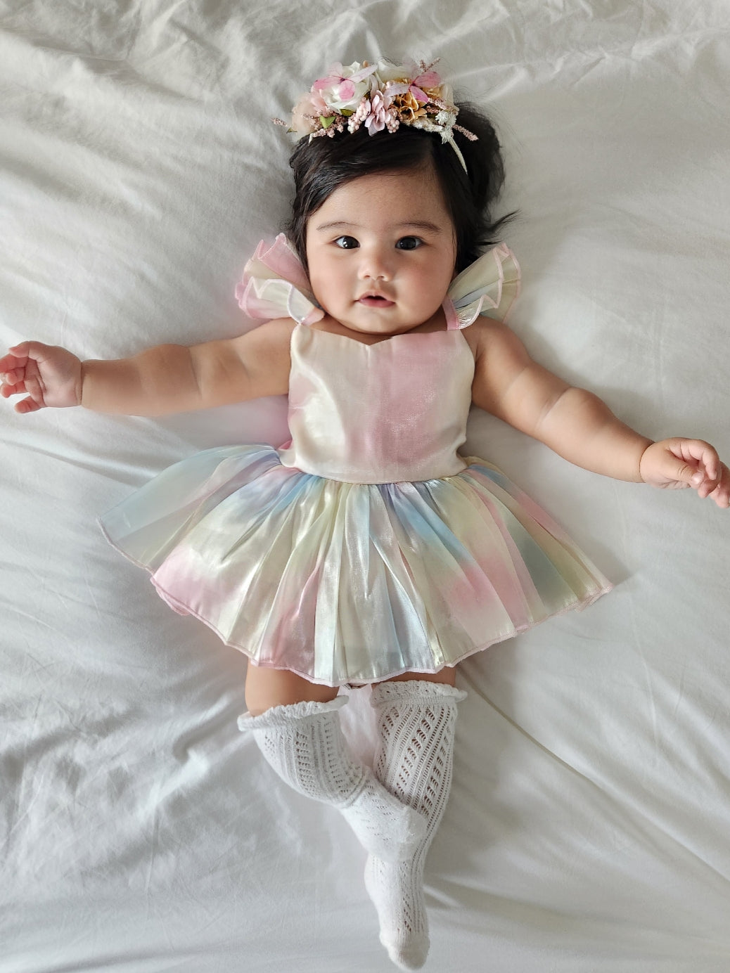 Lolly Pastel Rainbow Organza Baby Girl Party Romper