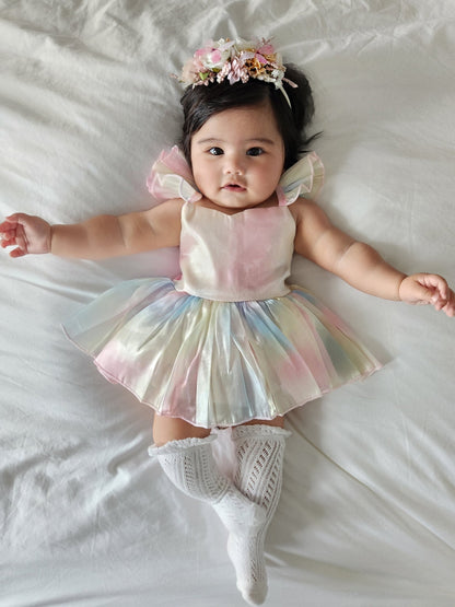 Lolly Pastel Rainbow Organza Baby Girl Party Romper