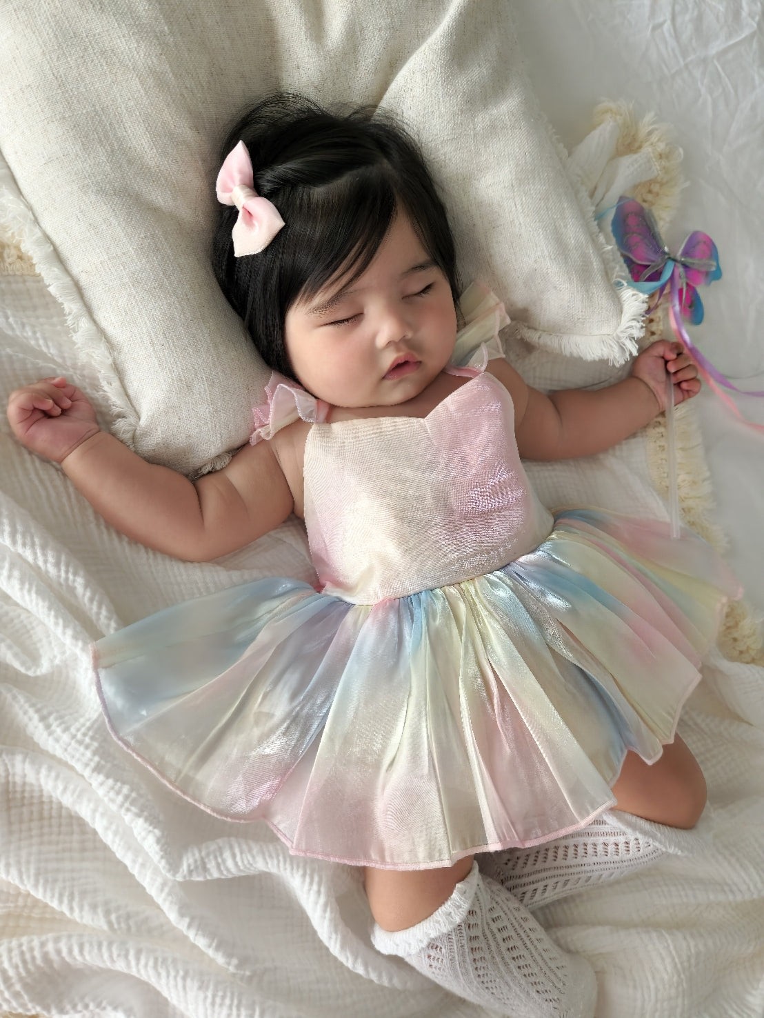 Lolly Pastel Rainbow Organza Baby Girl Party Romper