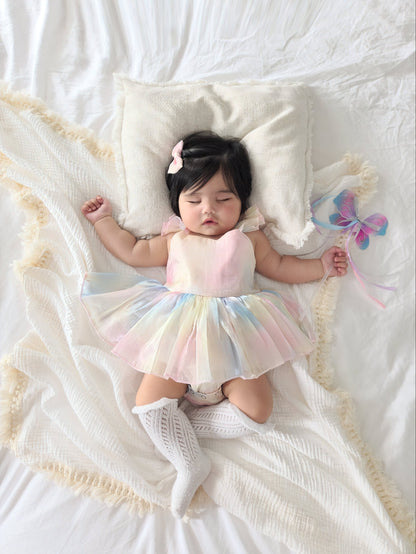 Lolly Pastel Rainbow Organza Baby Girl Party Romper
