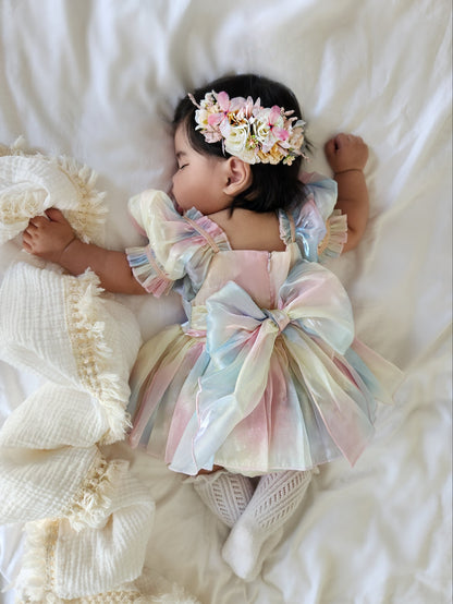 Sherbet Fairy Pastel Rainbow Organza Baby Girl Party Romper