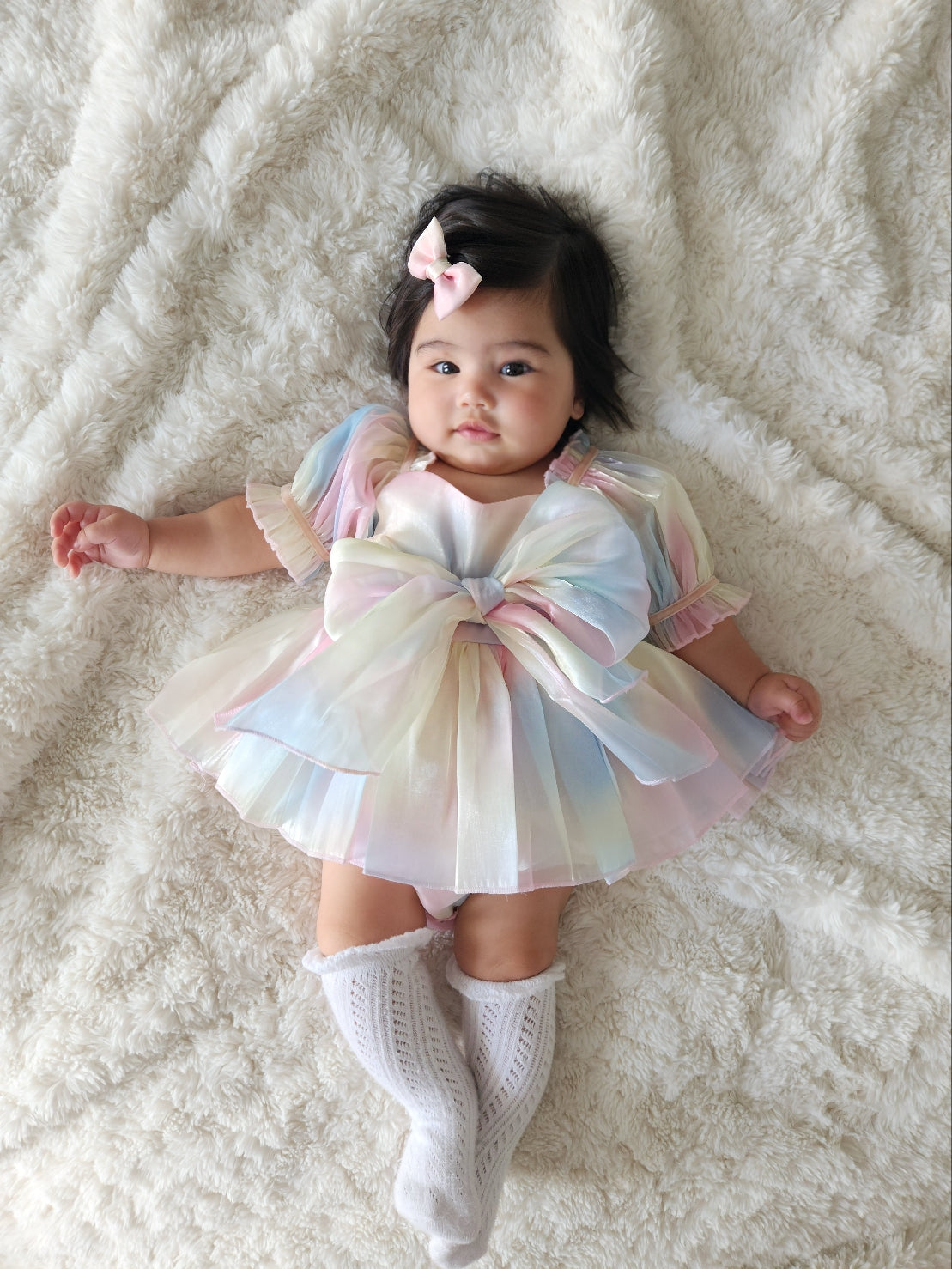 Sherbet Fairy Pastel Rainbow Organza Baby Girl Party Romper
