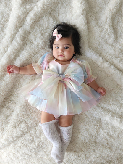 Sherbet Fairy Pastel Rainbow Organza Baby Girl Party Romper