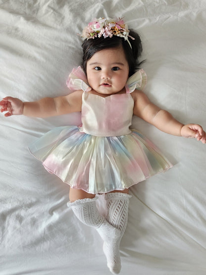 Lolly Pastel Rainbow Organza Baby Girl Party Romper