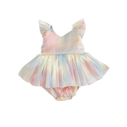 Lolly Pastel Rainbow Organza Baby Girl Party Romper