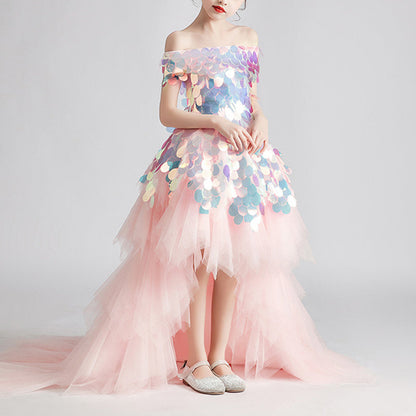Girls Pageant Princess Dresses Baby Girl Pink Sequined Tail Ball Gowns
