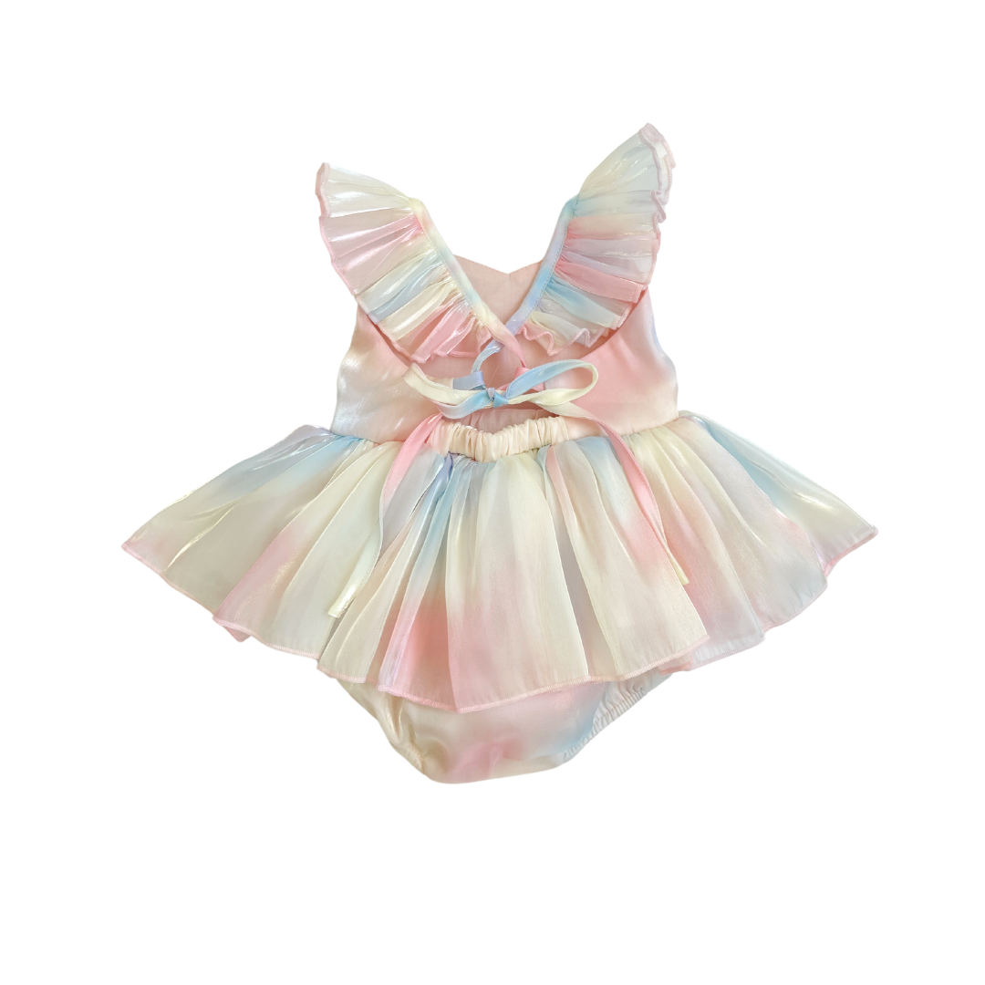 Lolly Pastel Rainbow Organza Baby Girl Party Romper