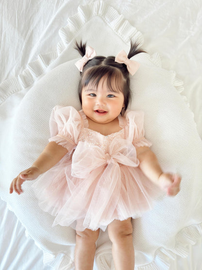 Jewel Sequin Pastel Pink Sparkle Baby Girl Tulle Party Romper