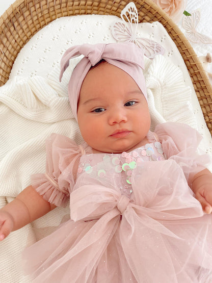 Jewel Sequin Dusty Pink Sparkle Baby Girl Tulle Party Romper
