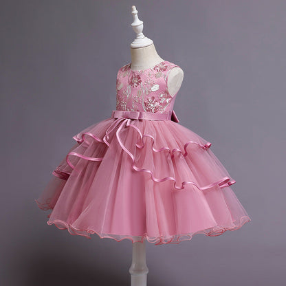 Girl Birthday Party Dress Baby Girl Embroidered Sleeveless Puffy Formal Princess Dress