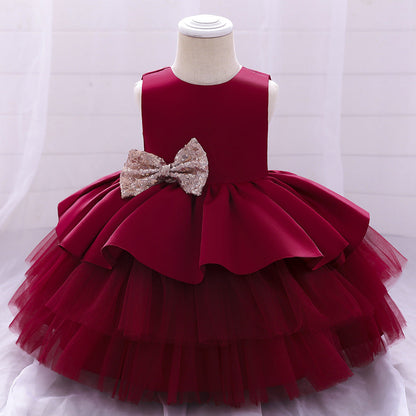 Baby Girl Princess Dress Toddler Sequined Bow Birthday Party Dress