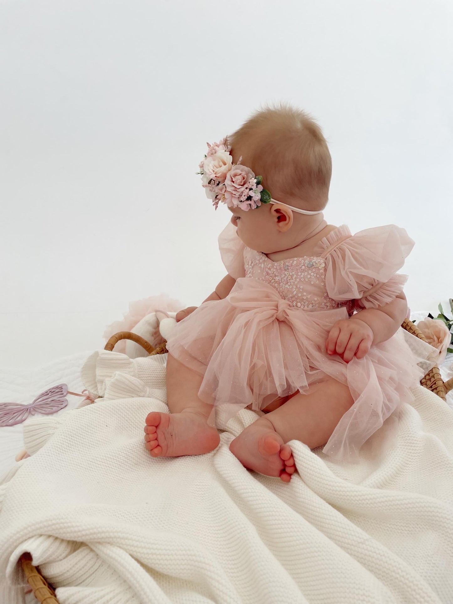 Jewel Sequin Pastel Pink Sparkle Baby Girl Tulle Party Romper