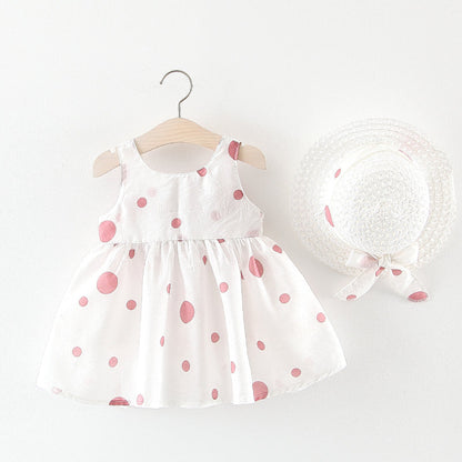 Baby Girl Sleeveless Bow Flower Sundress with Hat Set