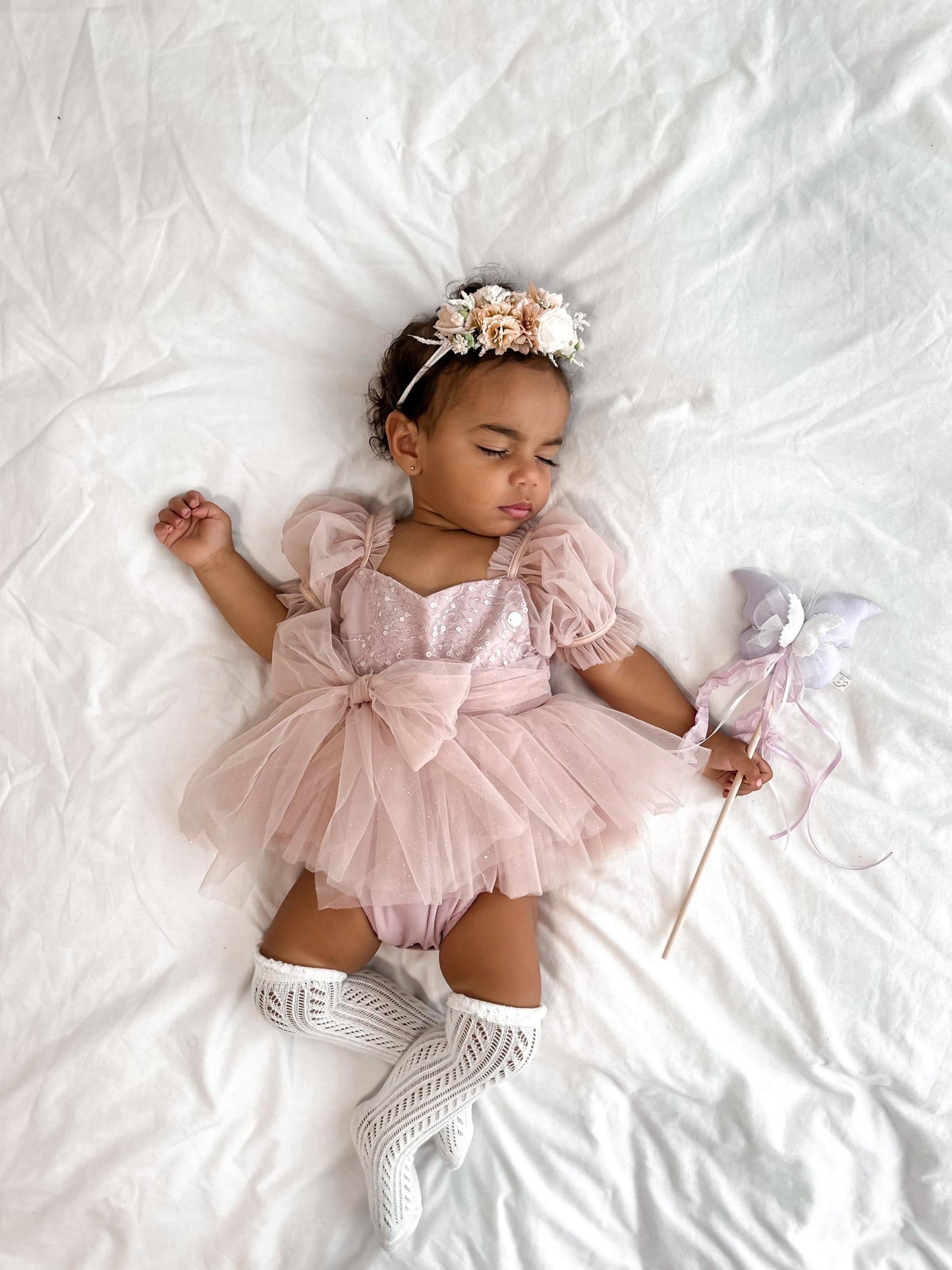 Jewel Sequin Dusty Pink Sparkle Baby Girl Tulle Party Romper