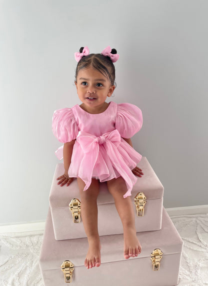 Dolly Candy Pink Organza Baby Girl Party Romper