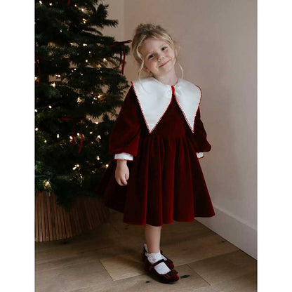 Girl Christmas Dress Baby Girls Birthday Dresses Toddler Wine Red Bow Formal Princess Dress
