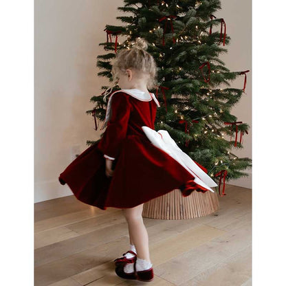 Girl Christmas Dress Baby Girls Birthday Dresses Toddler Wine Red Bow Formal Princess Dress