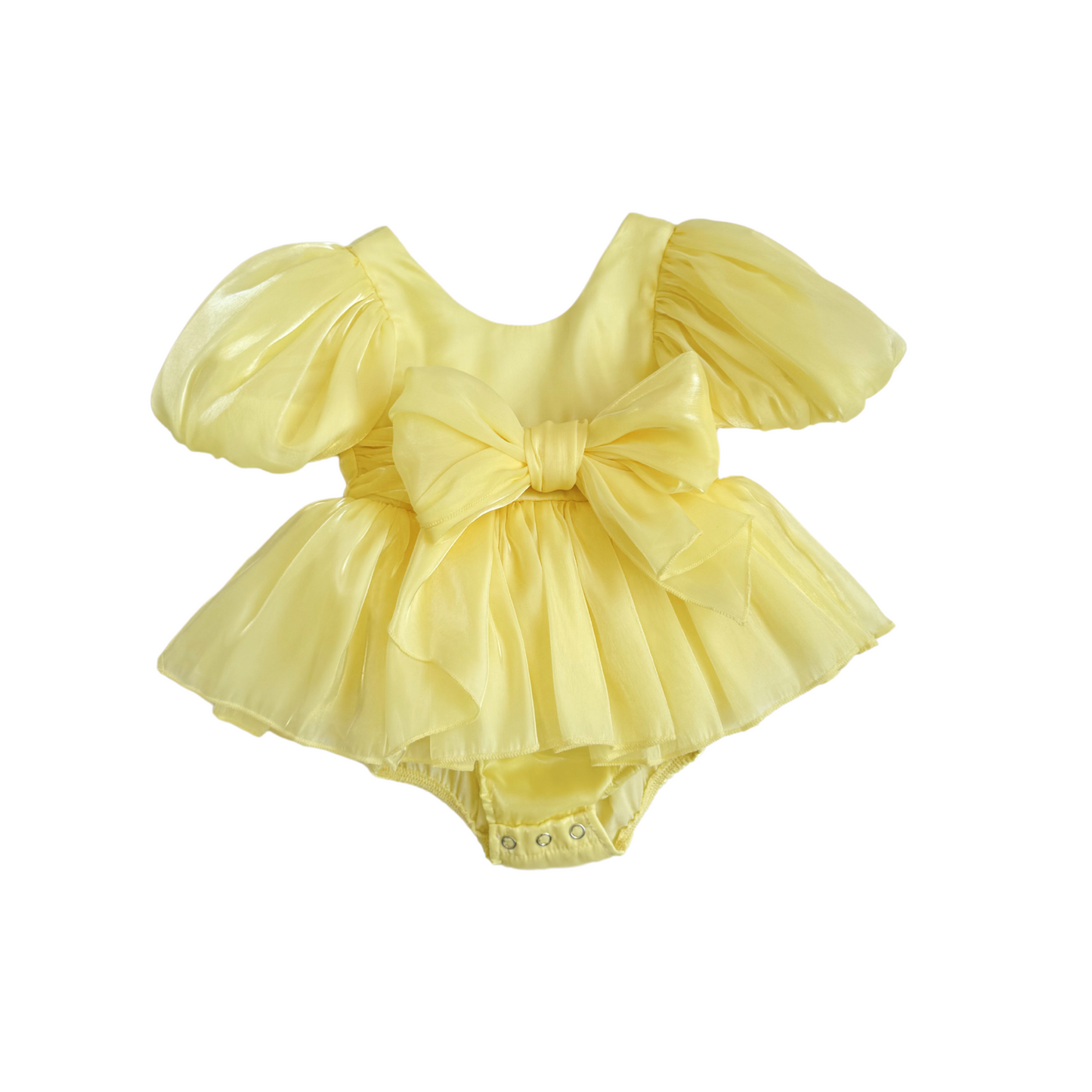 Scarlette Rose Canary Lemon Organza Baby Girl Party Romper