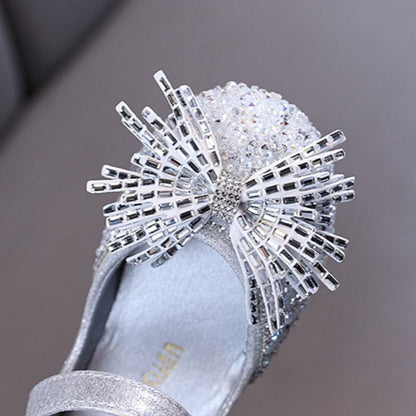 Girls' Princess Rhinestone Bow Mesh Leather Shoes
