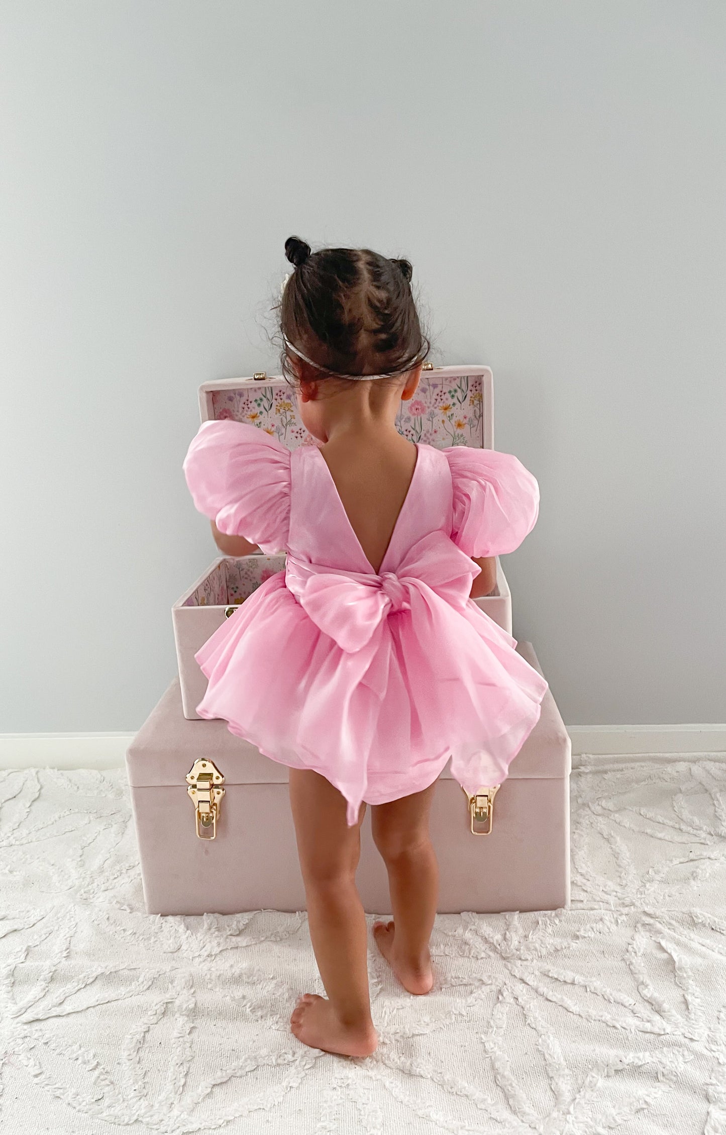 Dolly Candy Pink Organza Baby Girl Party Romper