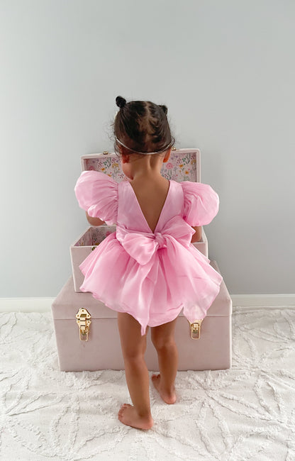 Dolly Candy Pink Organza Baby Girl Party Romper