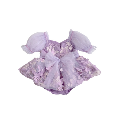 Butterfly Kisses Lilac Pink Rose Embroidered Baby Girl Tulle Party Romper