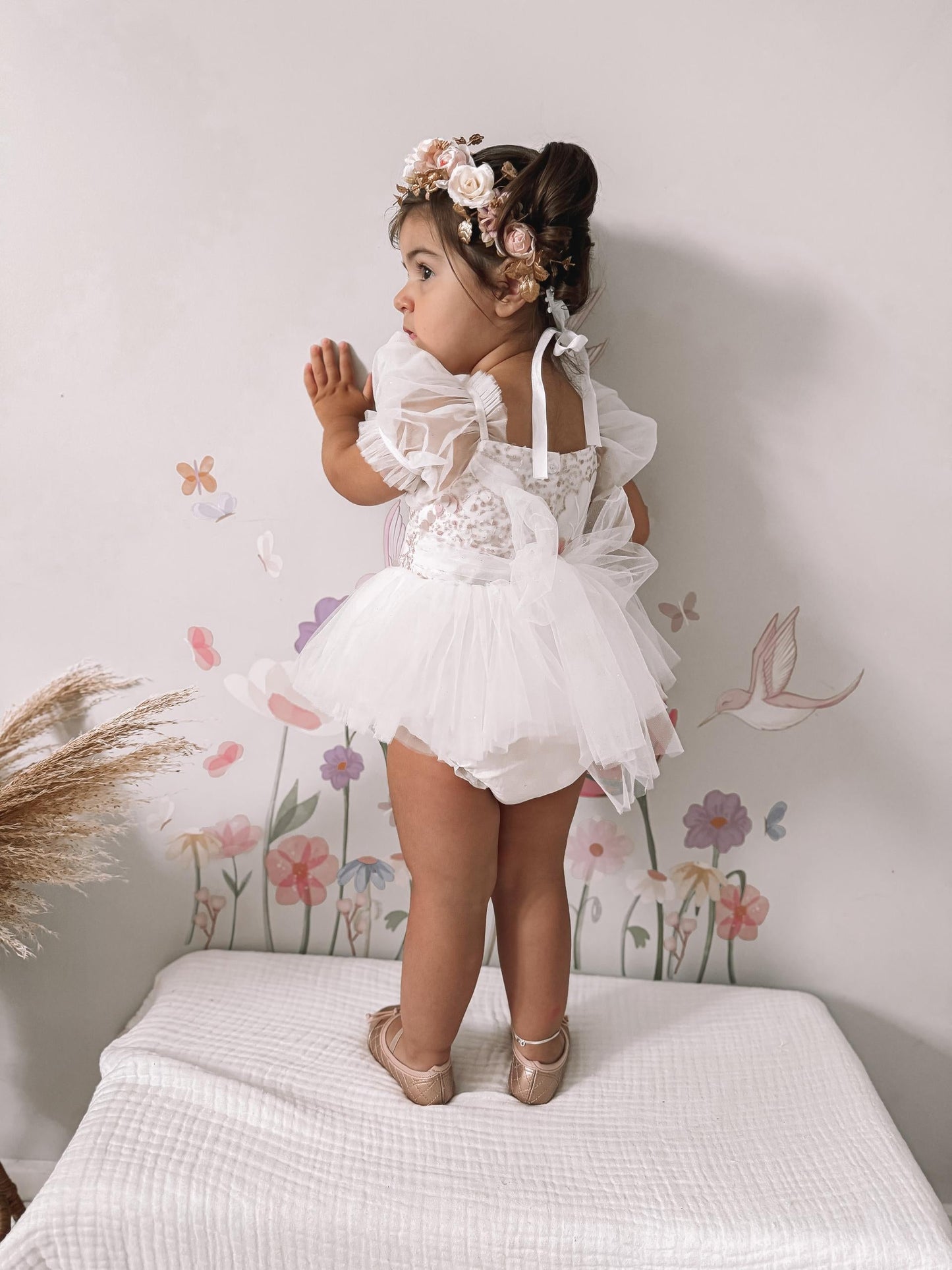 Jewel Sequin White Sparkle Baby Girl Tulle Party Romper