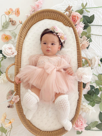 Jewel Sequin Pastel Pink Sparkle Baby Girl Tulle Party Romper