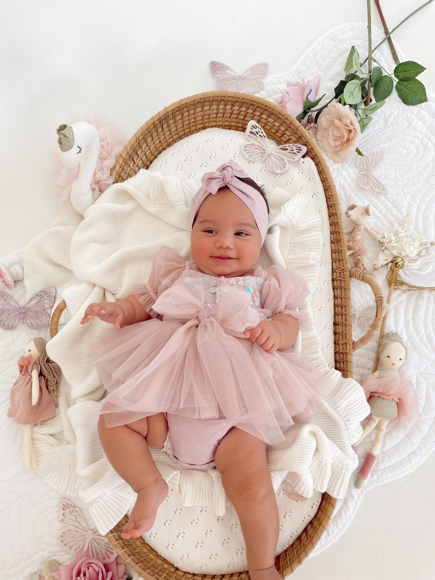 Jewel Sequin Dusty Pink Sparkle Baby Girl Tulle Party Romper