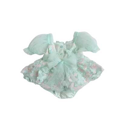 Butterfly Kisses Peppermint Pink Embroidered Baby Girl Tulle Party Romper