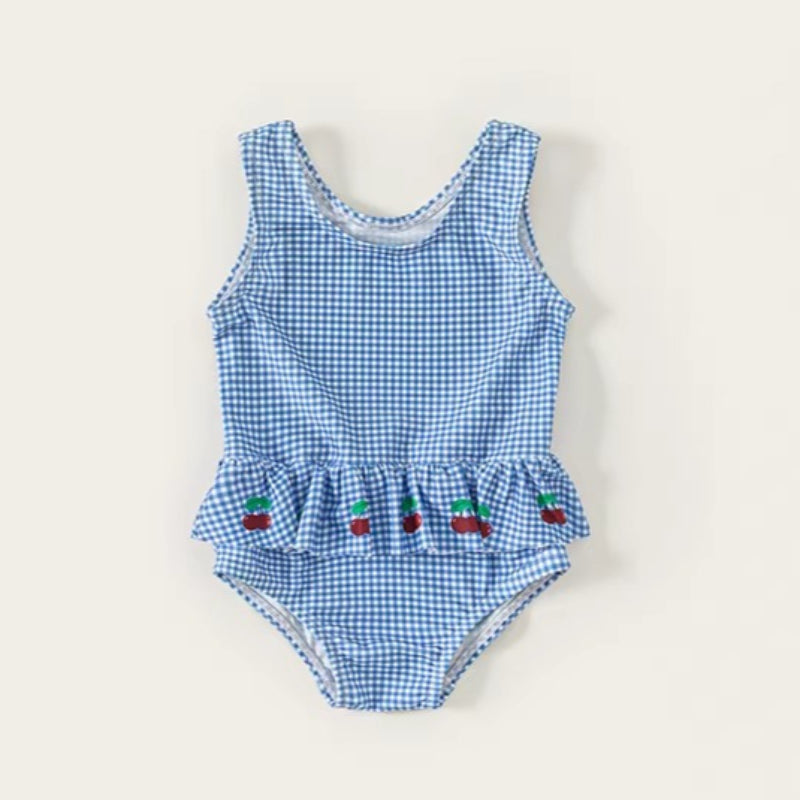 Girls New Summer Plaid Onesie Swimsuit