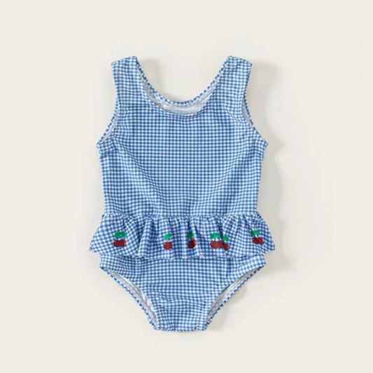 Girls New Summer Plaid Onesie Swimsuit
