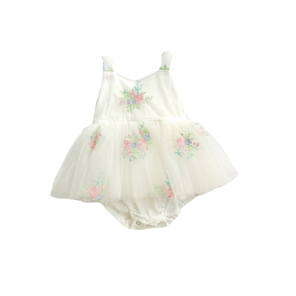 Aletta White Embroidered Baby Girl Tulle Party Romper