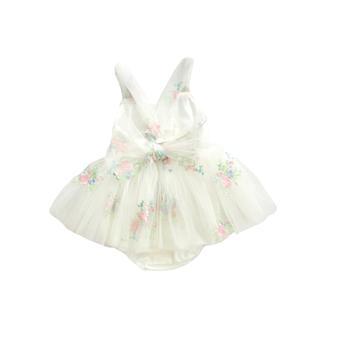 Aletta White Embroidered Baby Girl Tulle Party Romper