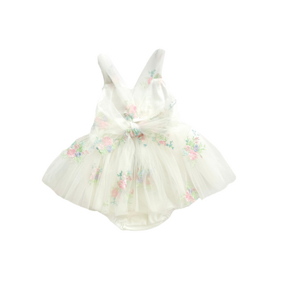 Aletta White Embroidered Baby Girl Tulle Party Romper