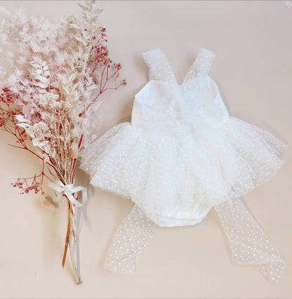 White Wildflower Baby Girl Tulle Party Romper