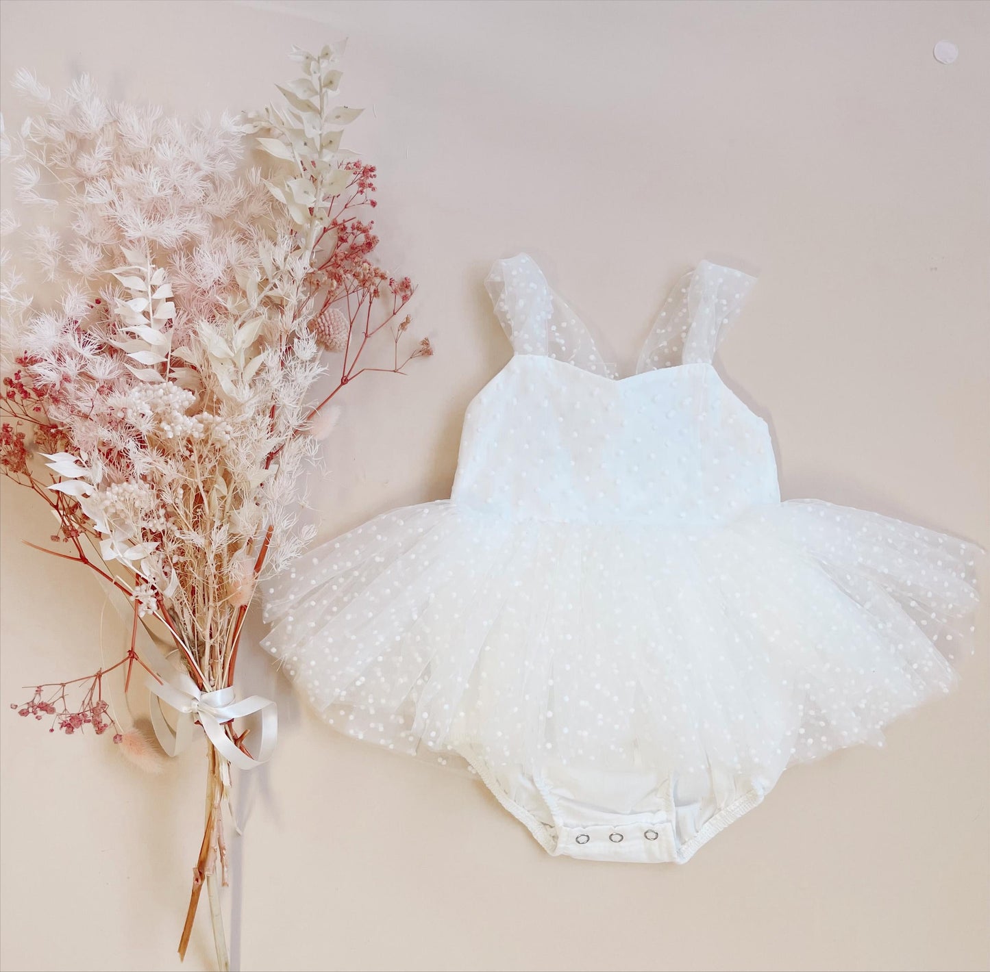 White Wildflower Baby Girl Tulle Party Romper