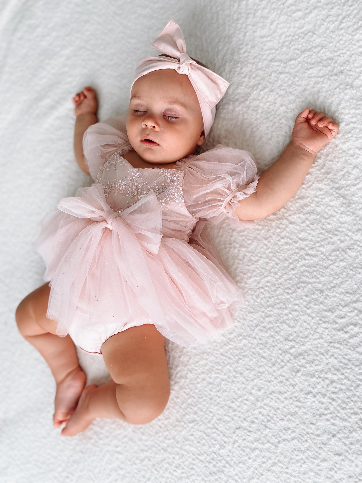 Jewel Sequin Pastel Pink Sparkle Baby Girl Tulle Party Romper