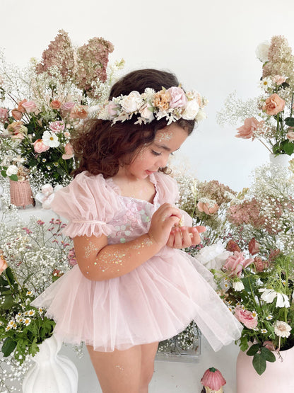 Jewel Sequin Dusty Pink Sparkle Baby Girl Tulle Party Romper