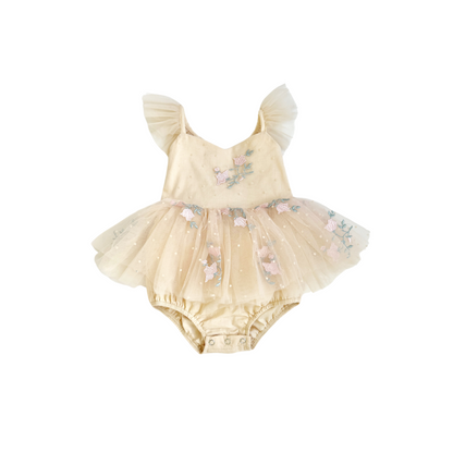 The Rose Champagne Embroidered Baby Girl Tulle Party Romper