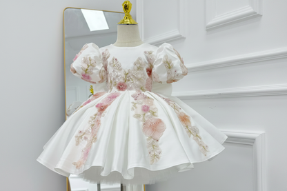 Short-sleeved dress, embroidered sequin baby girl pageant dress, birthday party dress, wedding dress